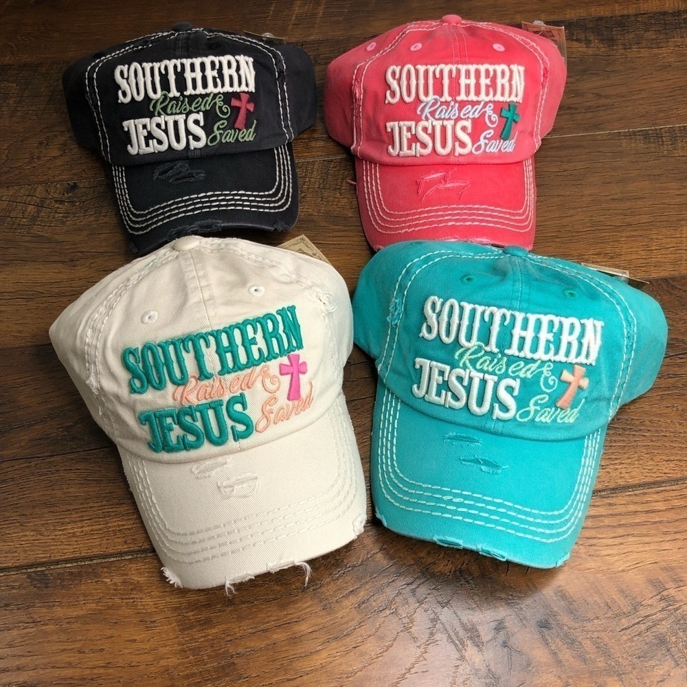 "SOUTHERN RAISED & JESUS SAVED‎ " Embroidered, Vintage Style Ball Cap